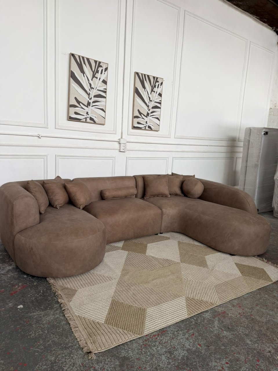 Genuine leather U shape couch
